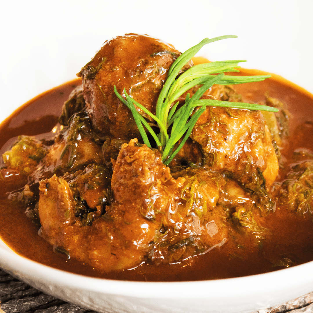 Romeritos con camarones y Mole Rojo Almendrado